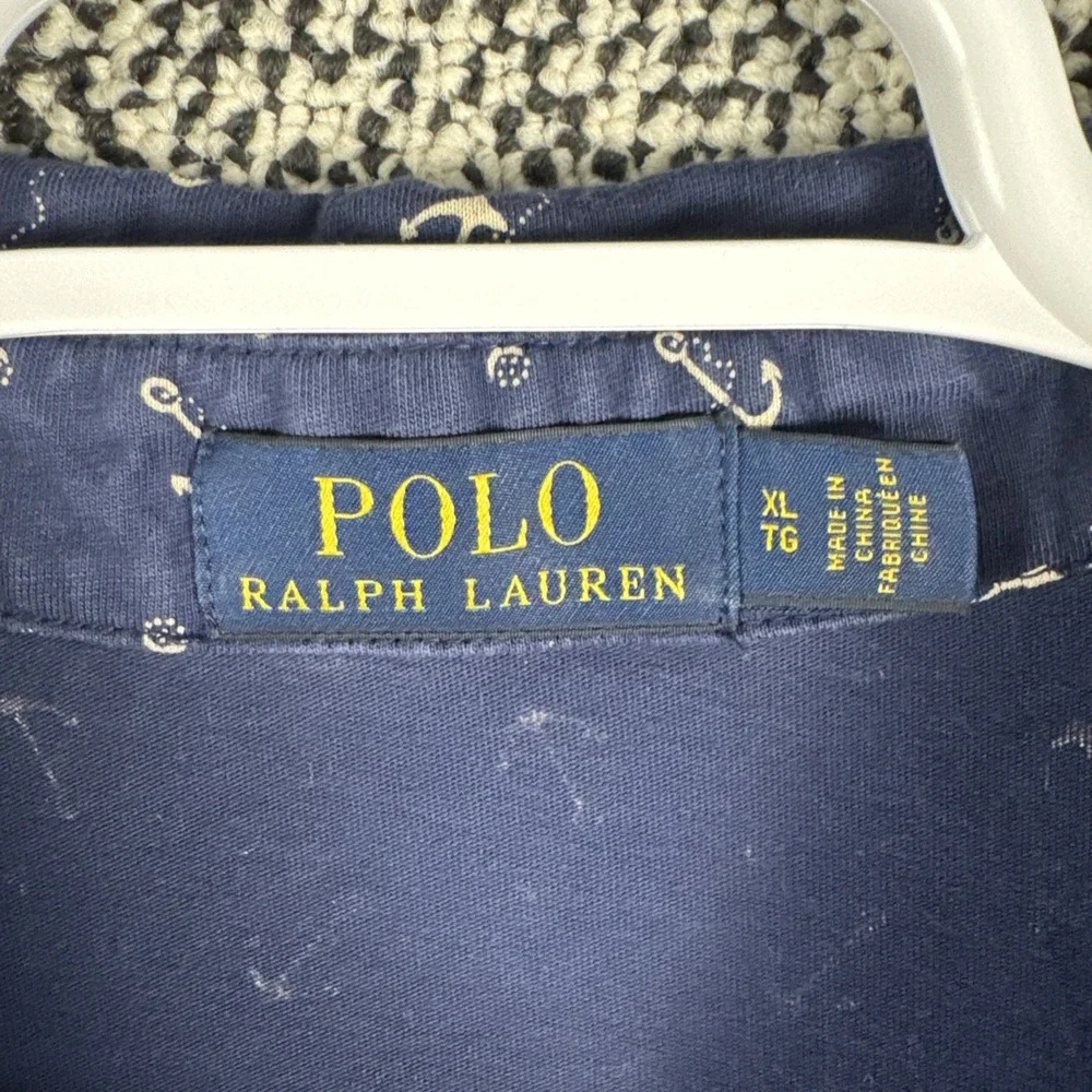 Polo Ralph Lauren Short Sleeve Polo Shirt Mens XL Anchor‎ Print r67 Blue